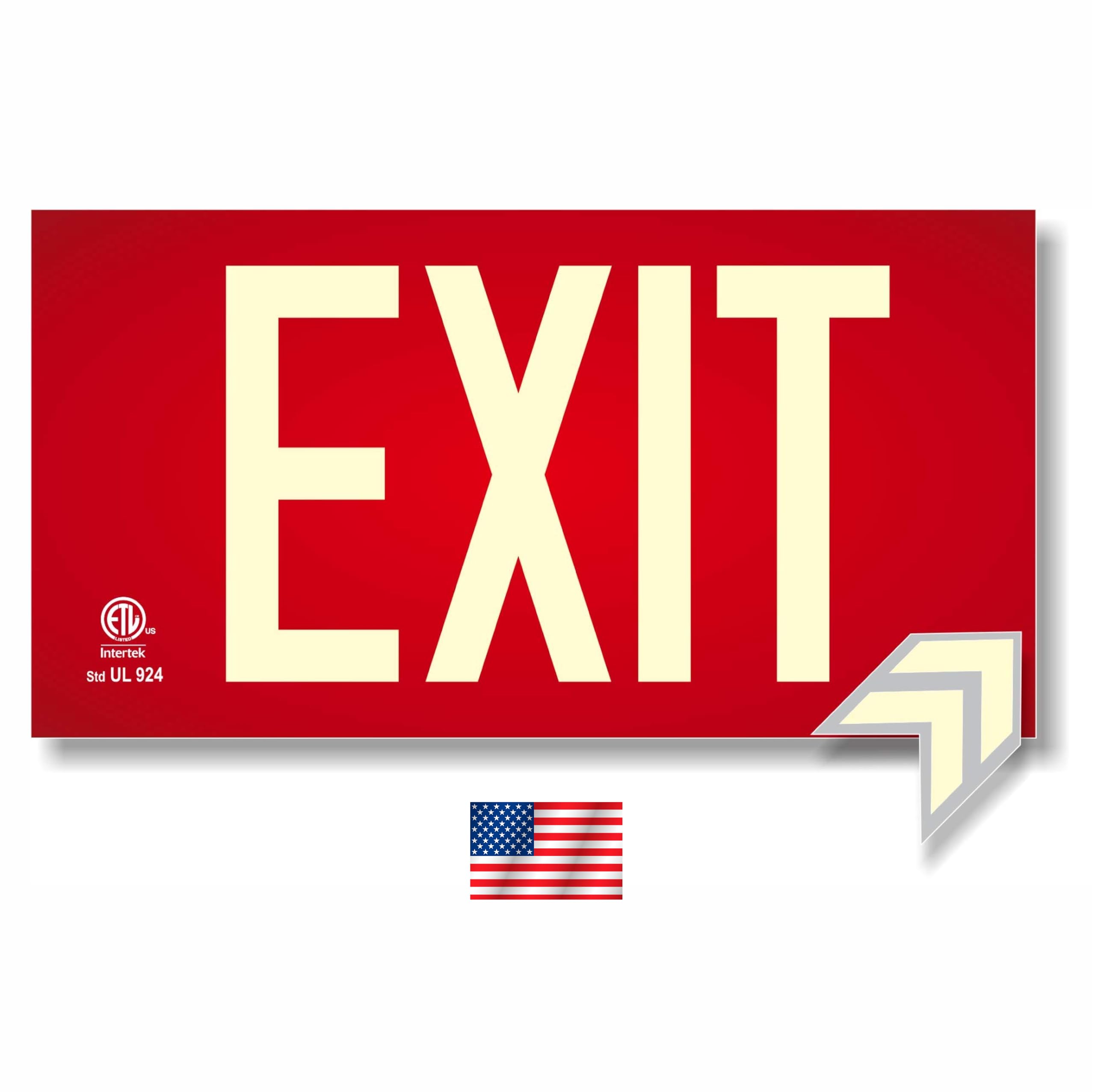 Photoluminescent Exit Sign Red - Aluminum - UL 924 Code Approved